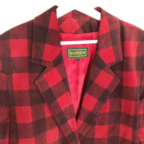 Vintage Danier Suede Plaid Check Red Blazer Jacket - Picture 6 of 10